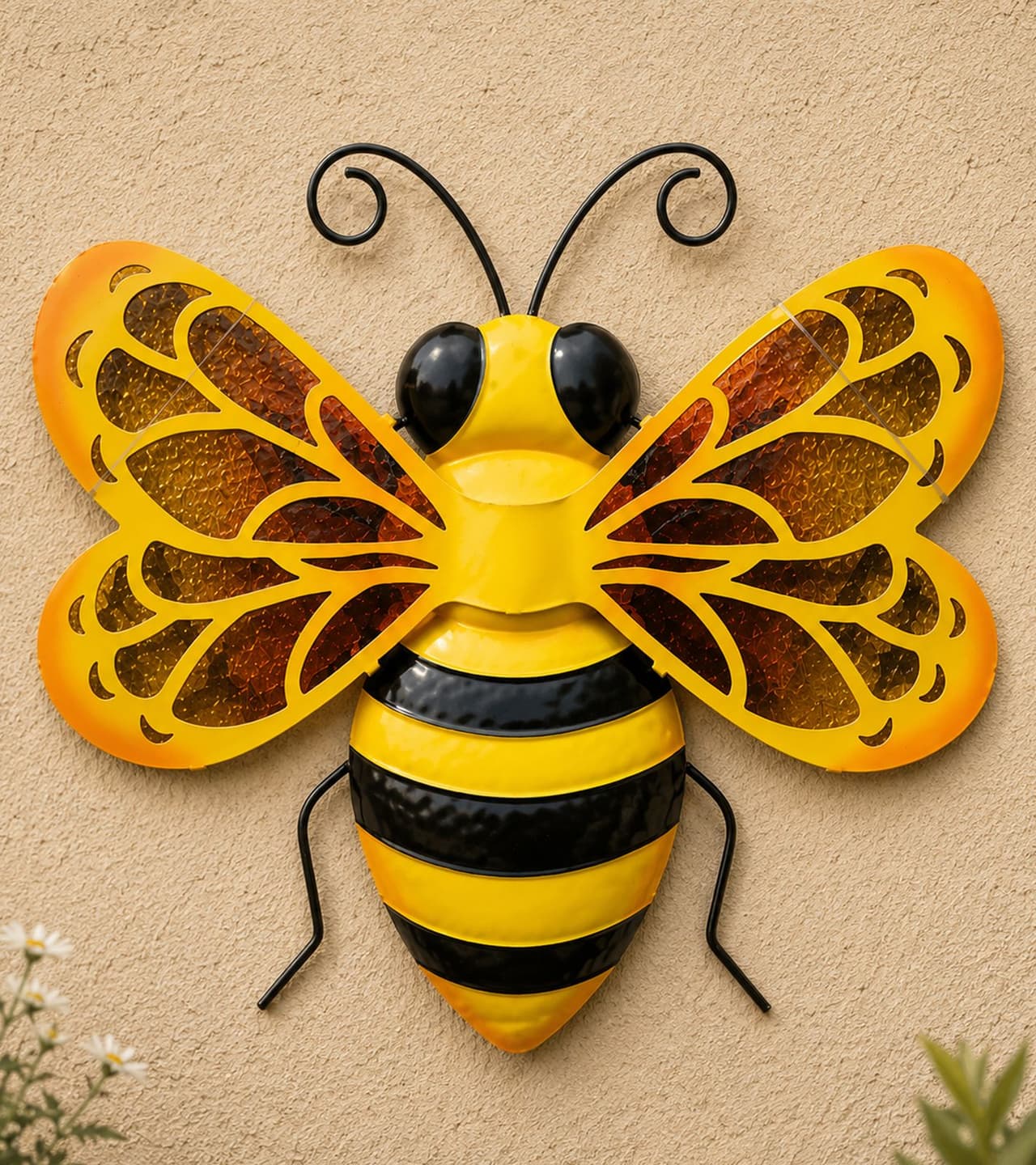 O46HI (MB11) Preciosa decoración de pared de abeja metálica, 38 x 40 cm **Producto de segunda mano – probado y en perfecto funcionamiento** Amarillo/Negro/Rojo