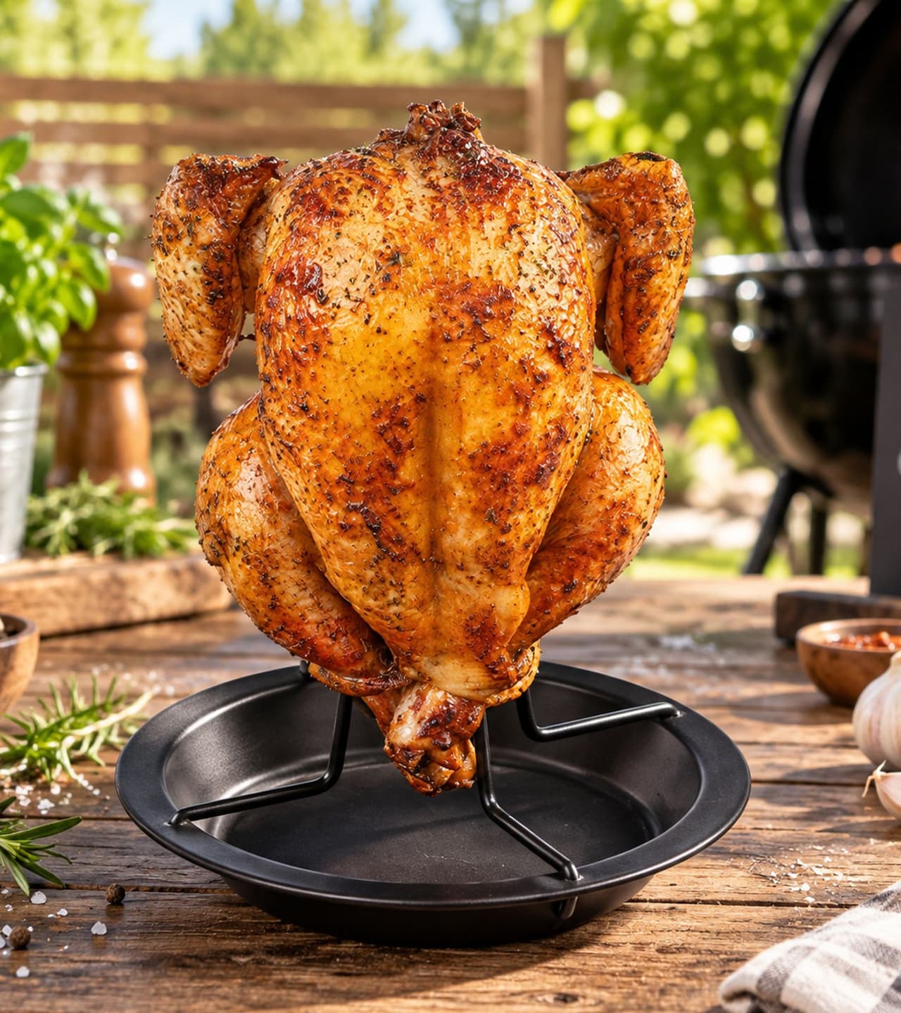 O46HI (MB11) Asador de pollo práctico con revestimiento antiadherente. Accesorio de cocina. **Producto de segunda mano: probado y en perfecto funcionamiento.** Negro
