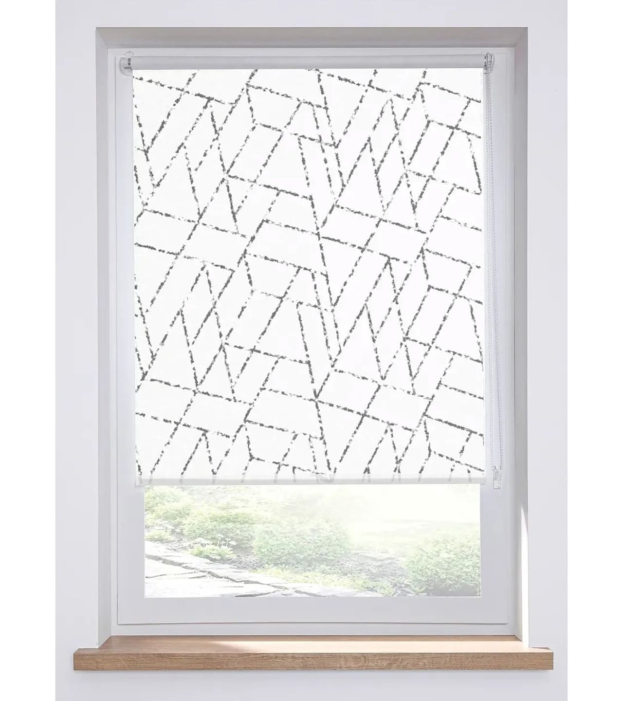 O46BPX (MB1) Estor enrollable de privacidad con diseño gráfico, protección solar, blanco