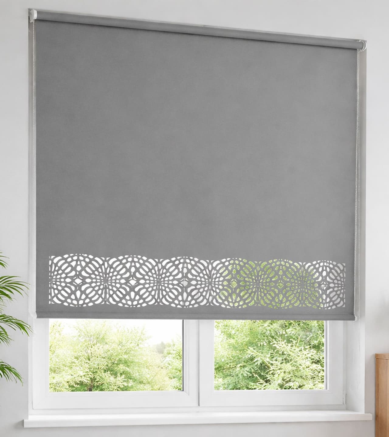 O46BPX (MB1) Estor enrollable moderno con corte láser decorativo y protección solar, 959887, gris