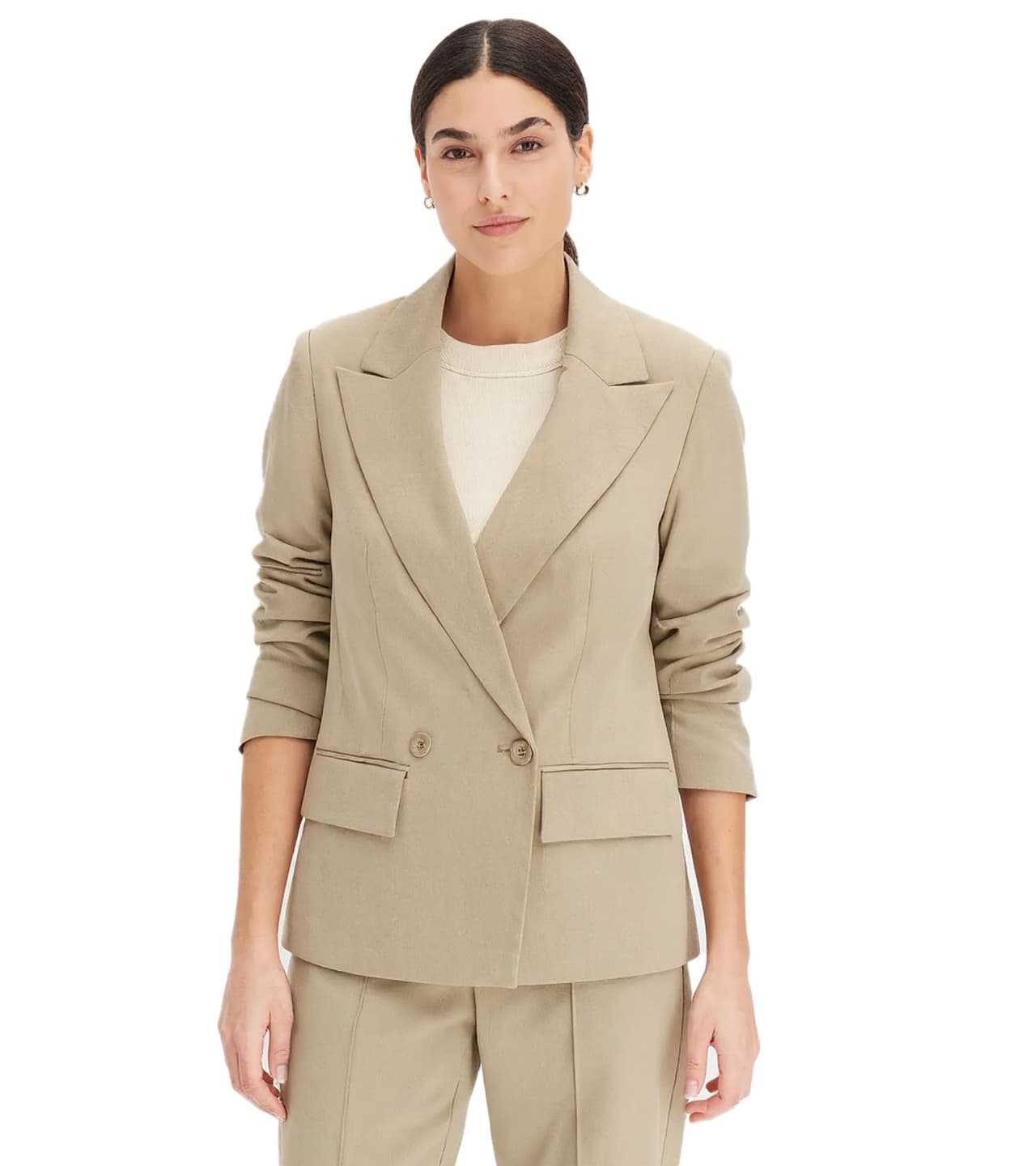 O46BPX (MB1) Blazer de noche elegante para mujer, blazer de otoño, blazer de negocios, blazer de algodón Caqui