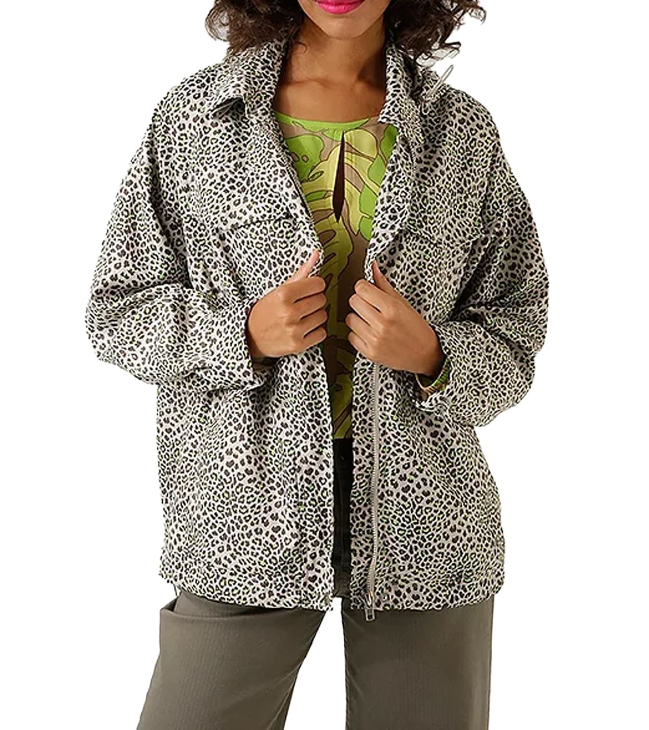 Aniston Chaqueta informal de mujer con estampado de leopardo, 98225532, beige/verde neón