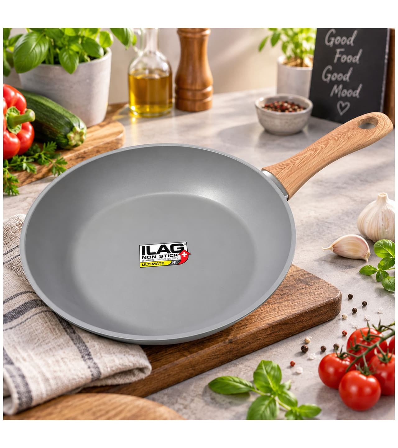O46HI (MB11) Sartén de aluminio forjado, 24 cm de diámetro, con revestimiento antiadherente ILAG Ultimate HL de alta calidad. **Producto de segunda mano – probado y en perfecto funcionamiento** Gris