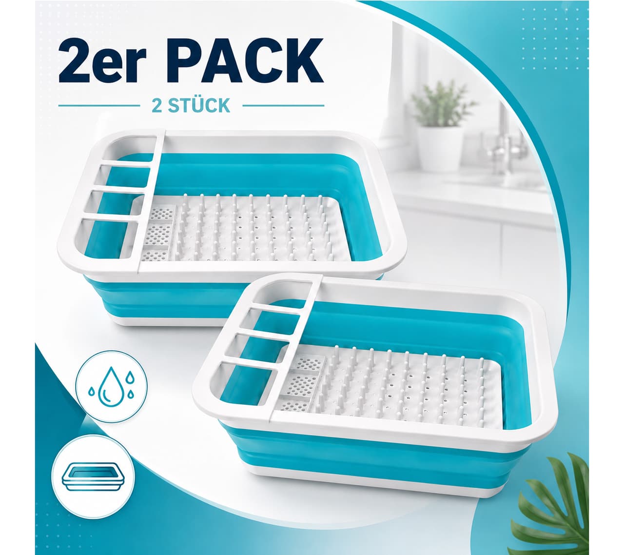 DR Home Divison Escurridor de platos plegable DR Home Division (paquete de 2), 13 litros, ahorra espacio, 9943482, azul/blanco