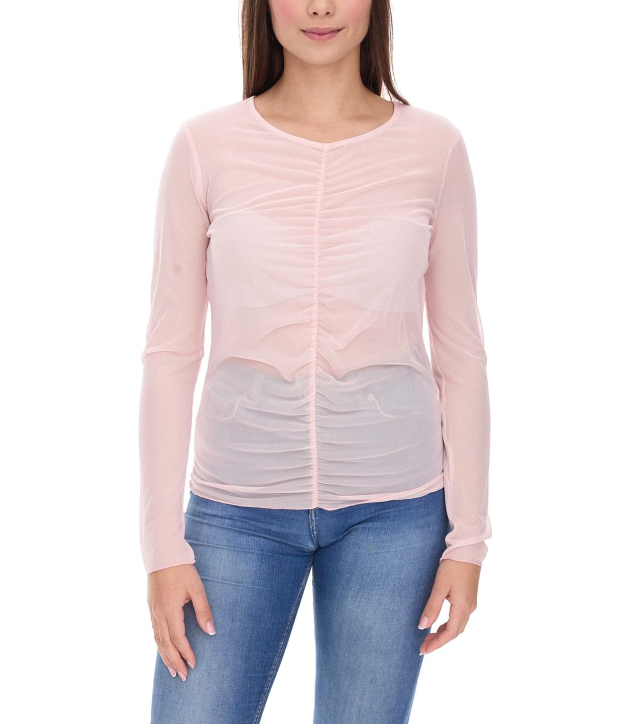 Aniston Camisa CASUAL de manga larga para mujer suéter transparente de diario con cuello en V, camisa de verano Rosa