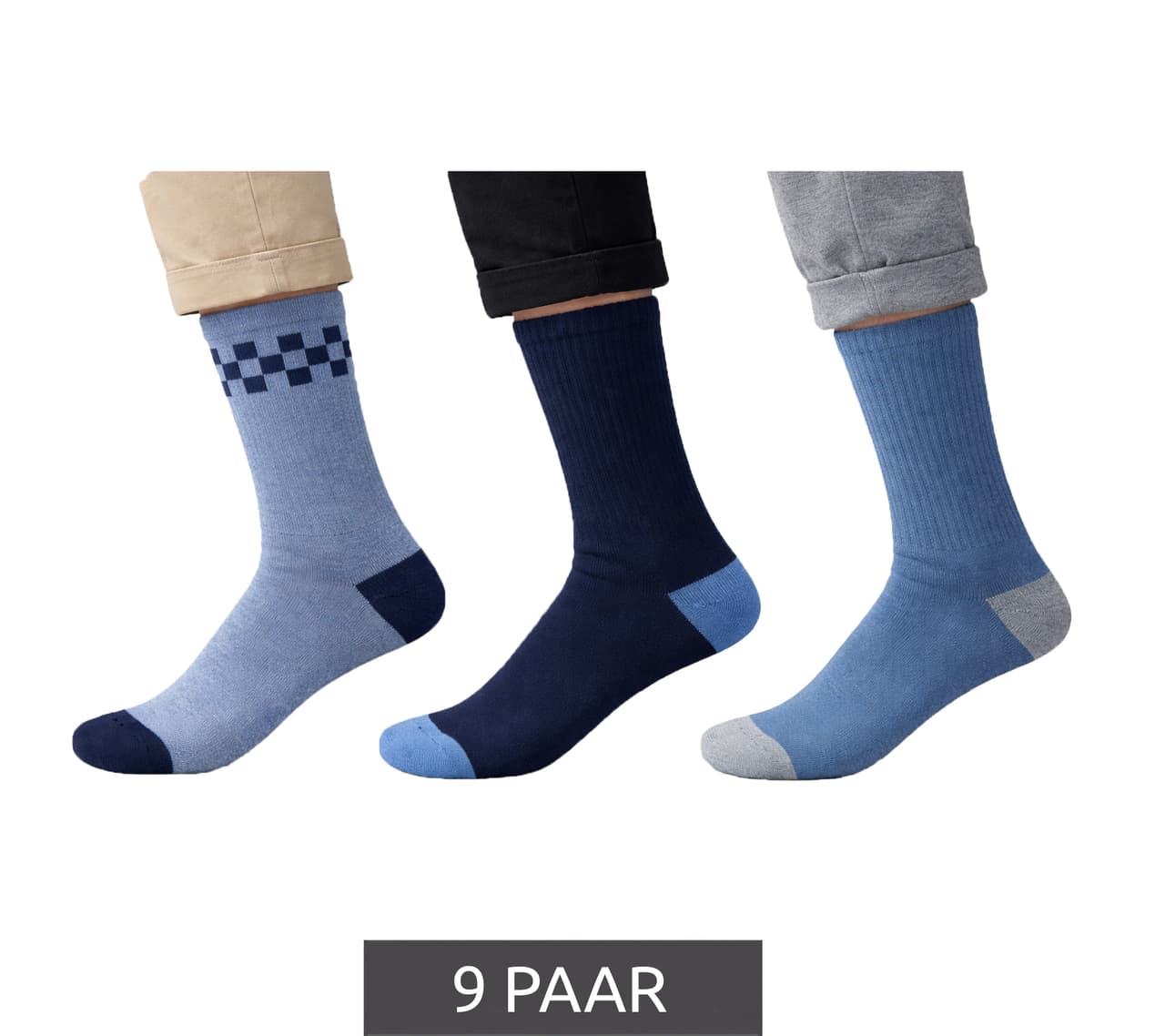 Scotch & Soda 9 pares de calcetines de felpa para hombre calcetines de algodón para uso diario, tallas 41-46, calcetines de vestir, 462, azul/blanco