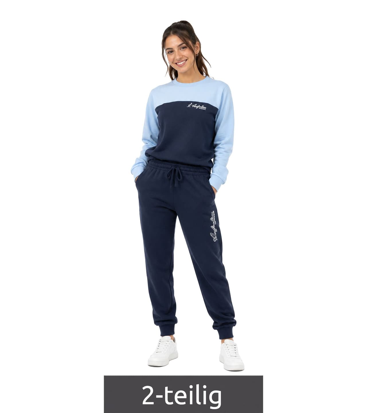 Australian Conjunto moderno australiano de dos piezas para mujer: sudadera y pantalón deportivo AF en azul marino/azul claro