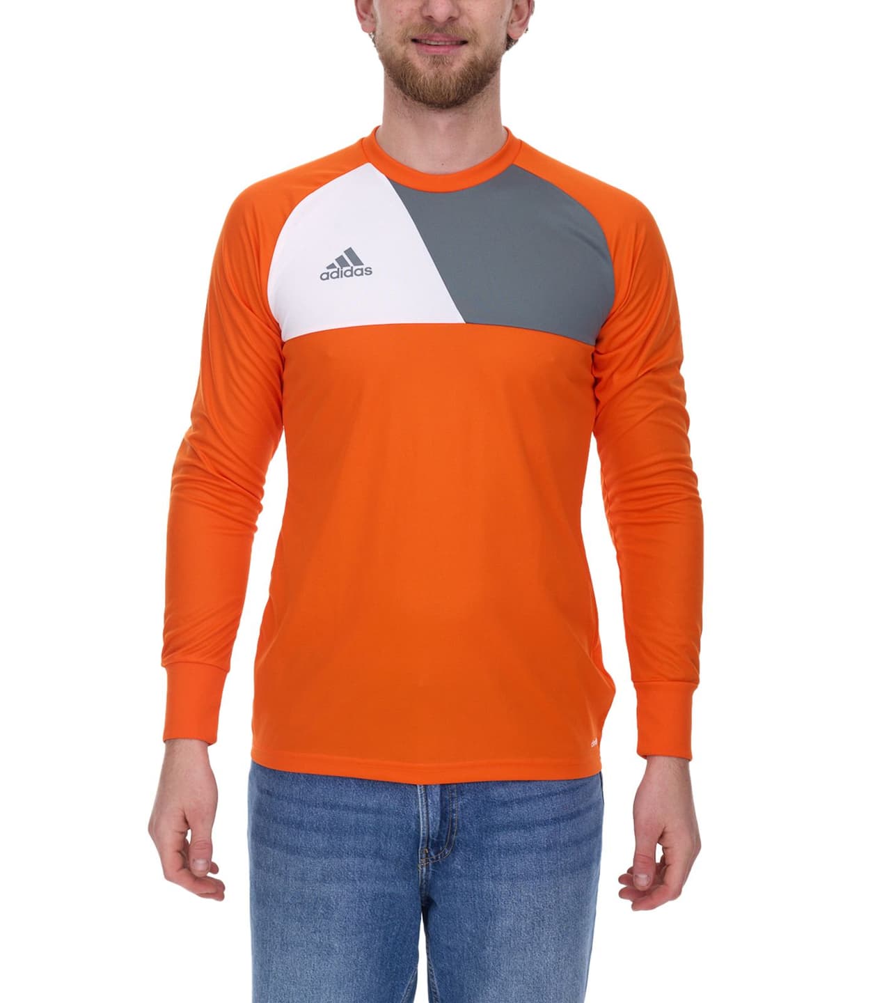 adidas Camiseta de manga larga para hombre Assita 17, camiseta de portero, camiseta de fitness con tecnología Climalite, jersey de manga larga naranja/gris