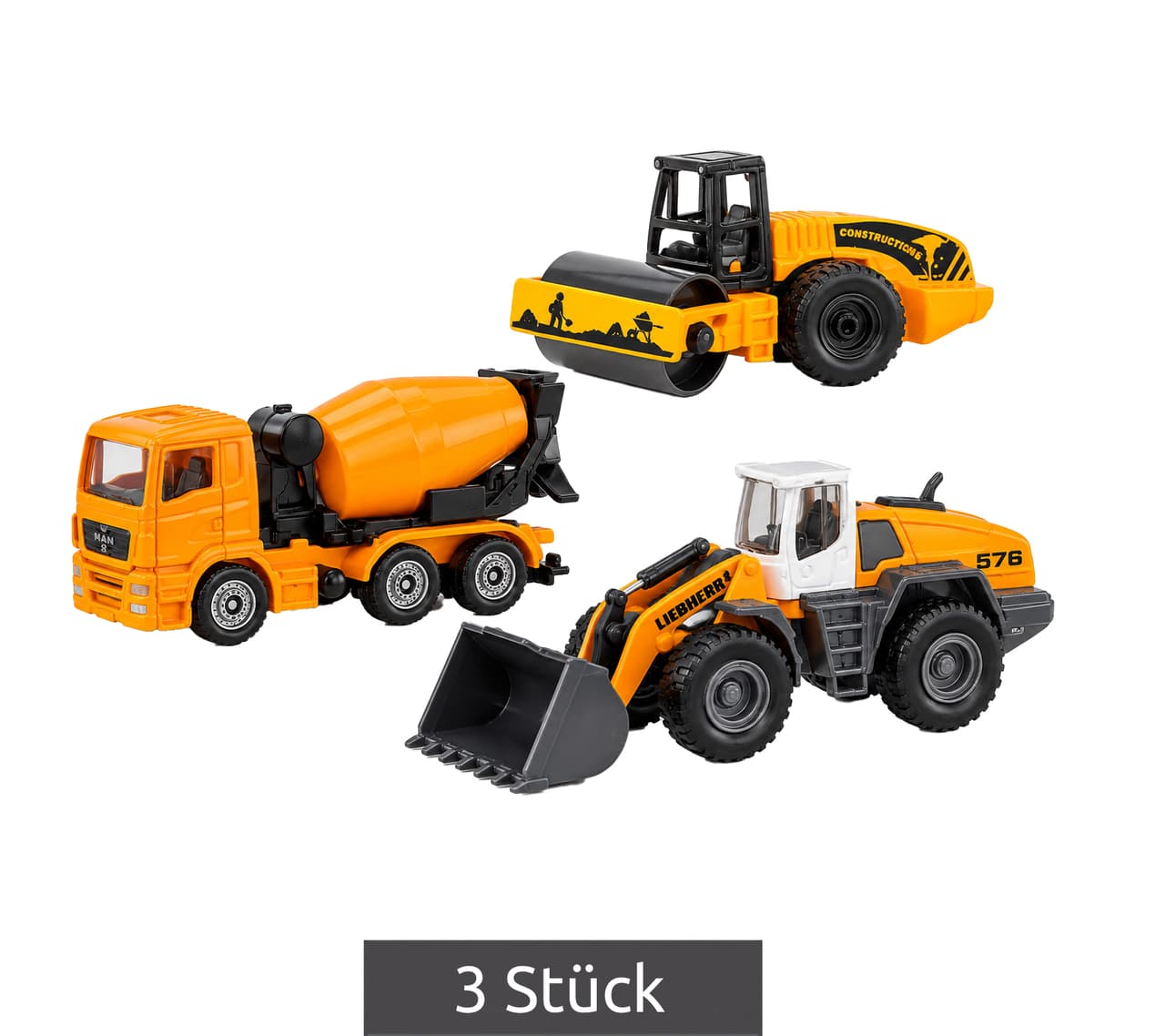 siku Set de 3 vehículos de construcción de juguete – Modelos variados **Producto de segunda categoría (B-Ware) – Revisado** – Color: Amarillo