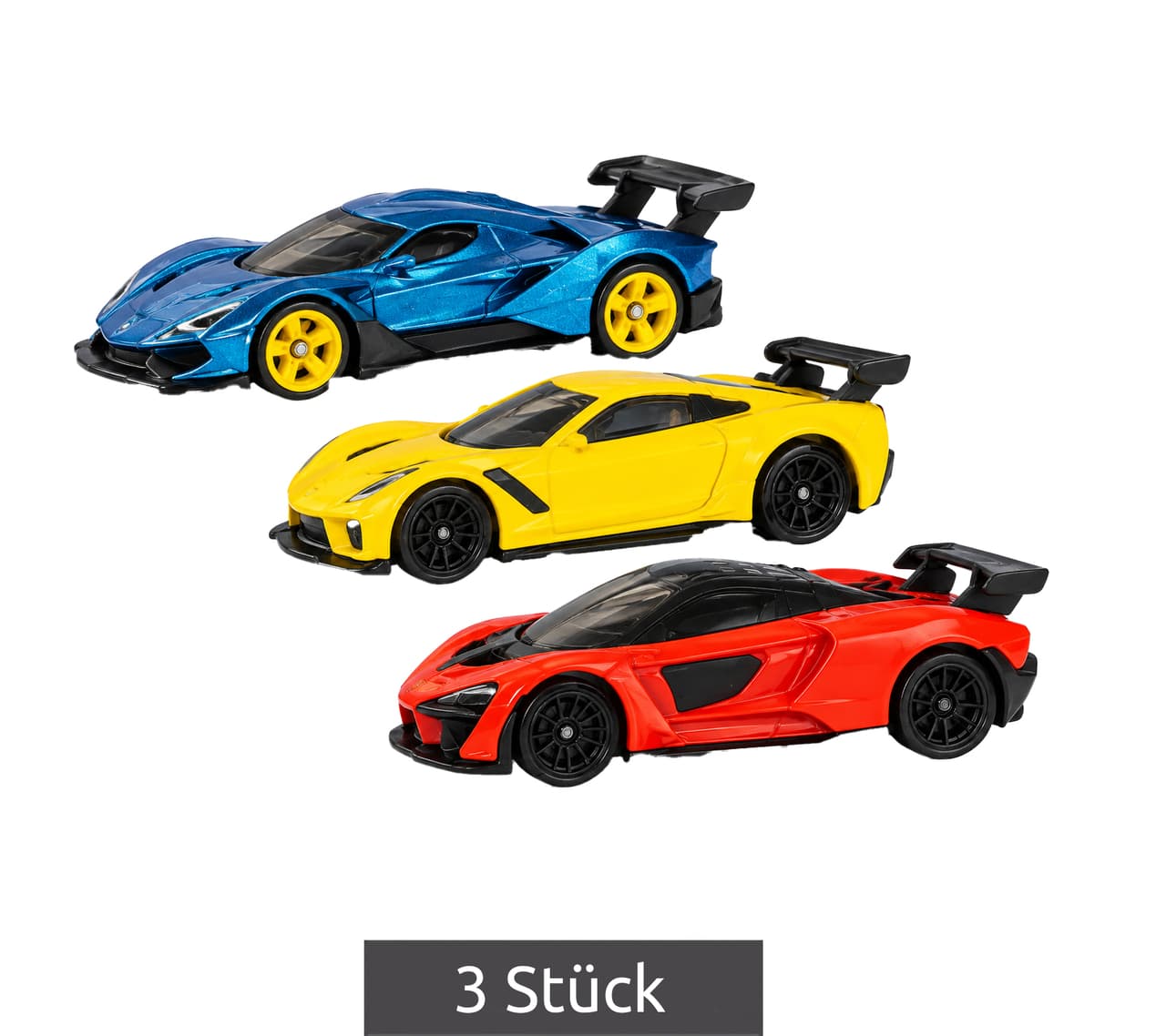 siku Set de 3 coches de juguete modelos de coches deportivos (3 unidades diferentes) **Producto de segunda categoría (B-Ware) – revisado** – Azul/Amarillo/Naranja