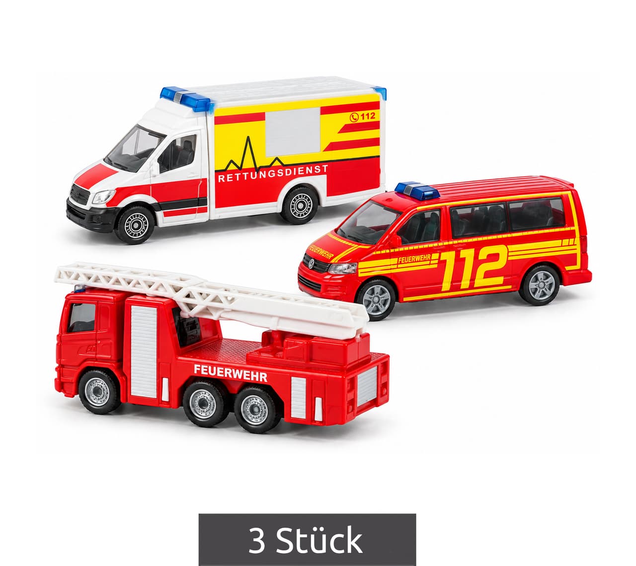 siku Set de 3 vehículos de juguete vehículos de emergencia y rescate **Producto de segunda categoría (B-Ware) – revisado** – Rojo/Amarillo/Blanco