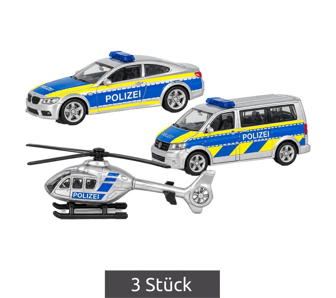 siku Set de 3 vehículos de juguete 3 vehículos policiales diferentes – **Artículo de segunda categoría (B-Ware) – revisado** – Gris/Azul