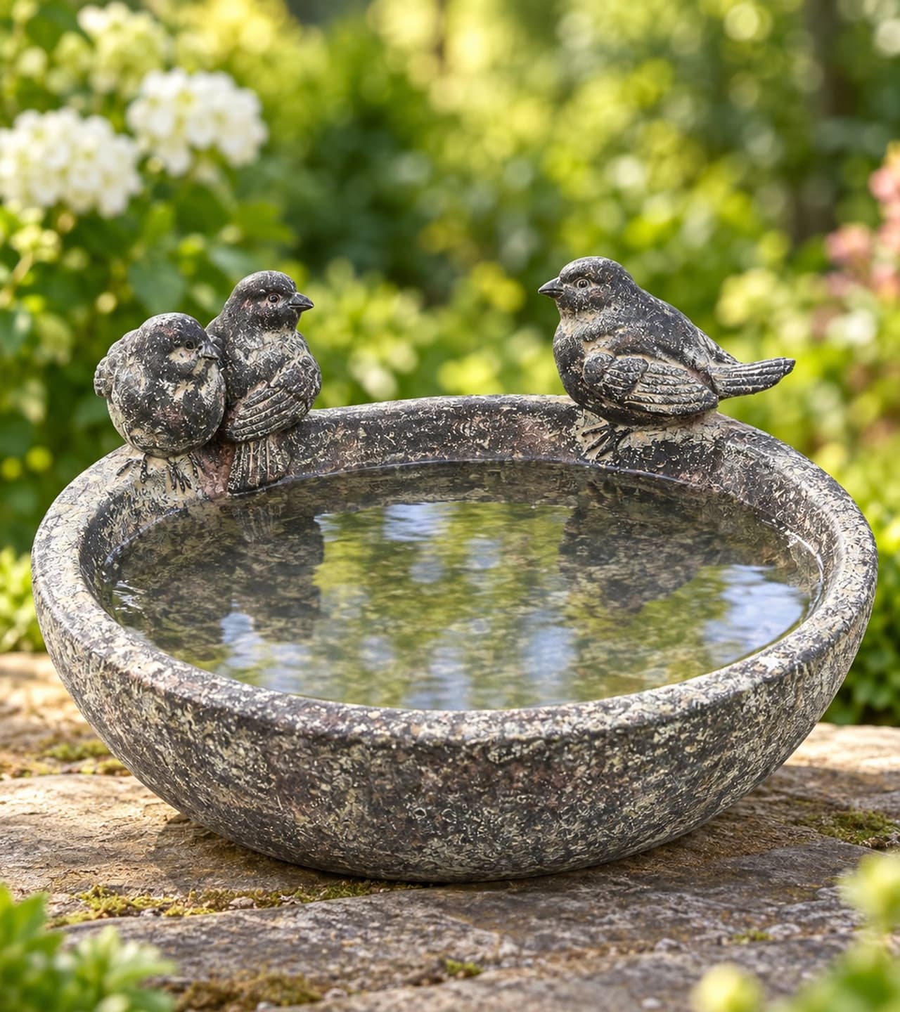 gwd Trend & Ambiente Bebedero para Pájaros DekoVerde con Pájaros Decorativos de Poliresina aprox. 17 x 17 x 6 cm **Producto de segunda selección – probado & totalmente funcional** en Gris