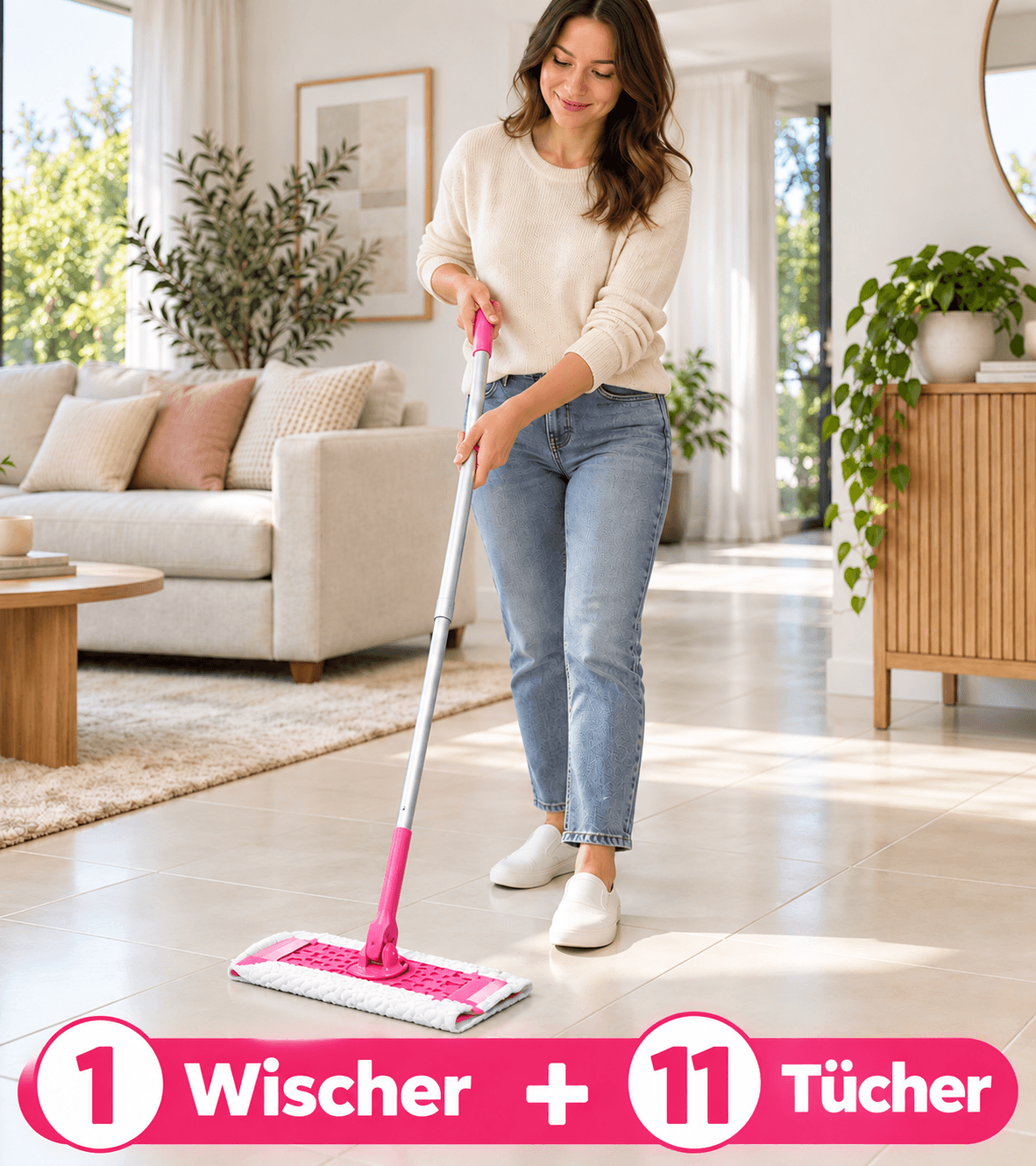 Swiffer Kit de inicio con 1 mopa + 8 toallitas secas y 3 húmedas con cabezal giratorio de 360° **Producto de segunda mano – Probado y en perfecto funcionamiento** 20130689 Rosa
