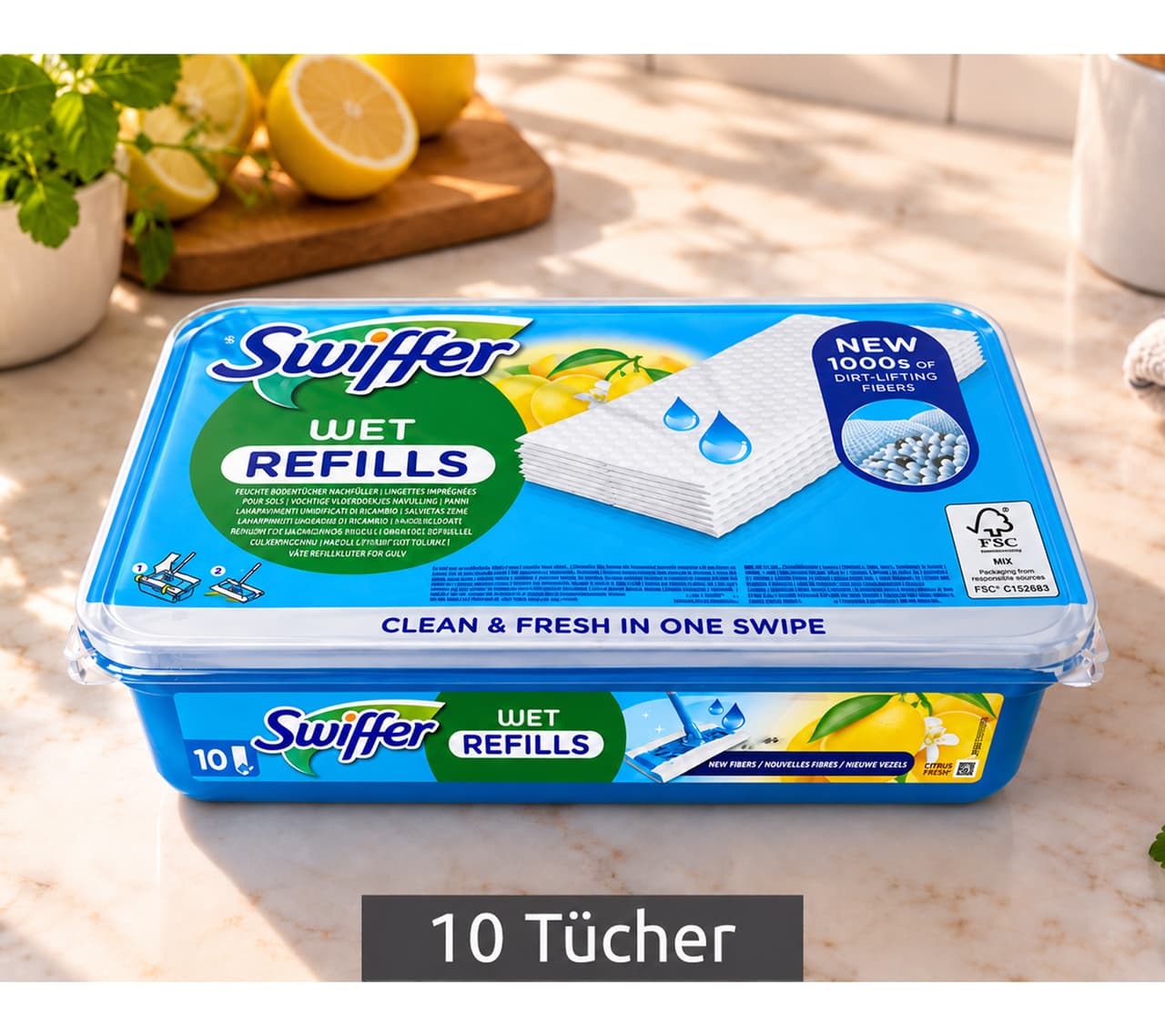 Swiffer 10 de toallitas húmedas para pisos con miles de fibras que reducen la dispersión **Producto de segunda mano - Inspeccionado** Recambios húmedos en color blanco