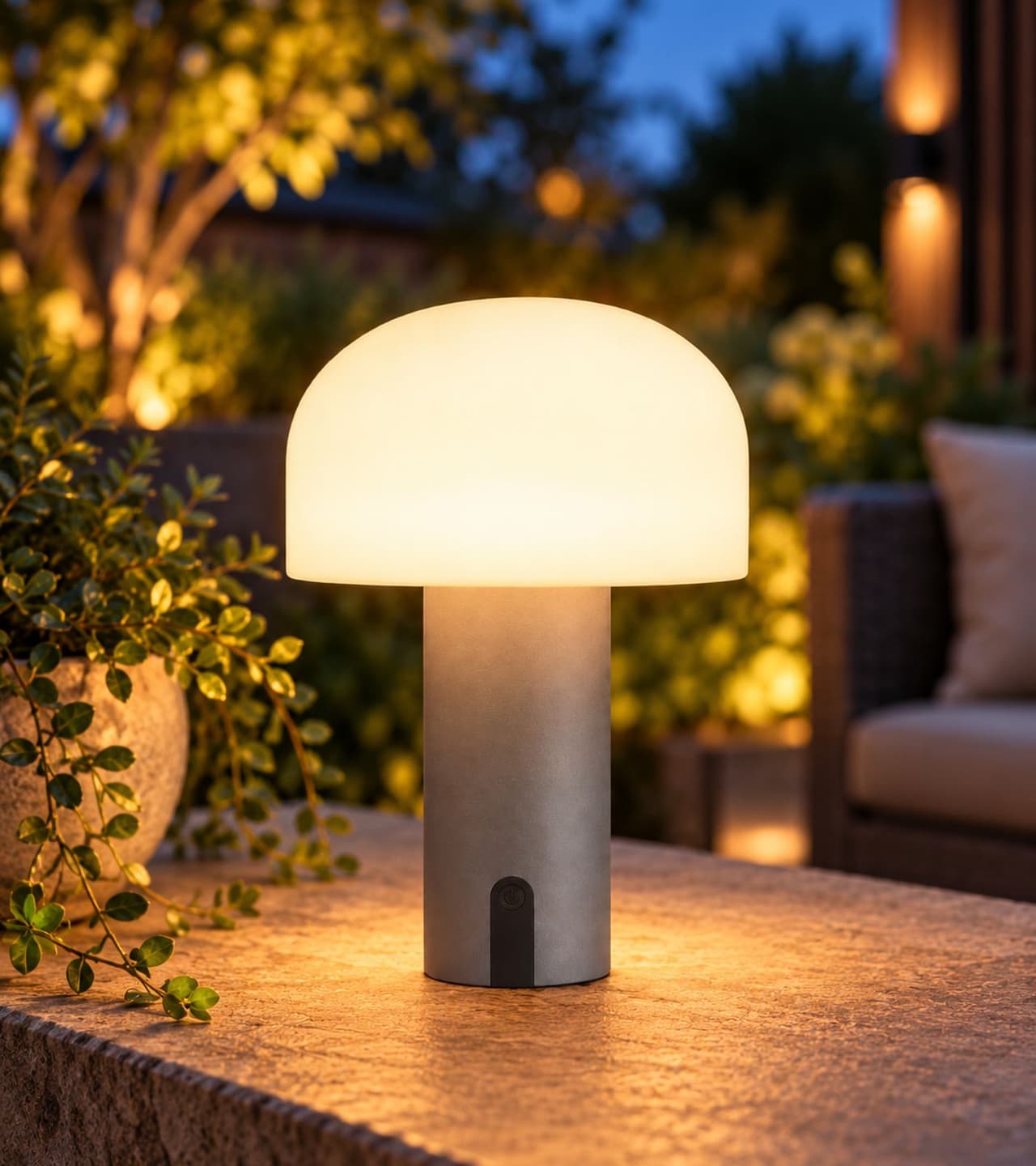 Florana Lámpara Hongo Recargable para Exterior & Jardín, Ø15cm, 22cm de Alto, 14 LED Blanco Cálido, Regulación Continua, IP44 & USB-C – sin Cable de Carga **Producto de segunda selección – probado** Garden Care en Gris/Blanco