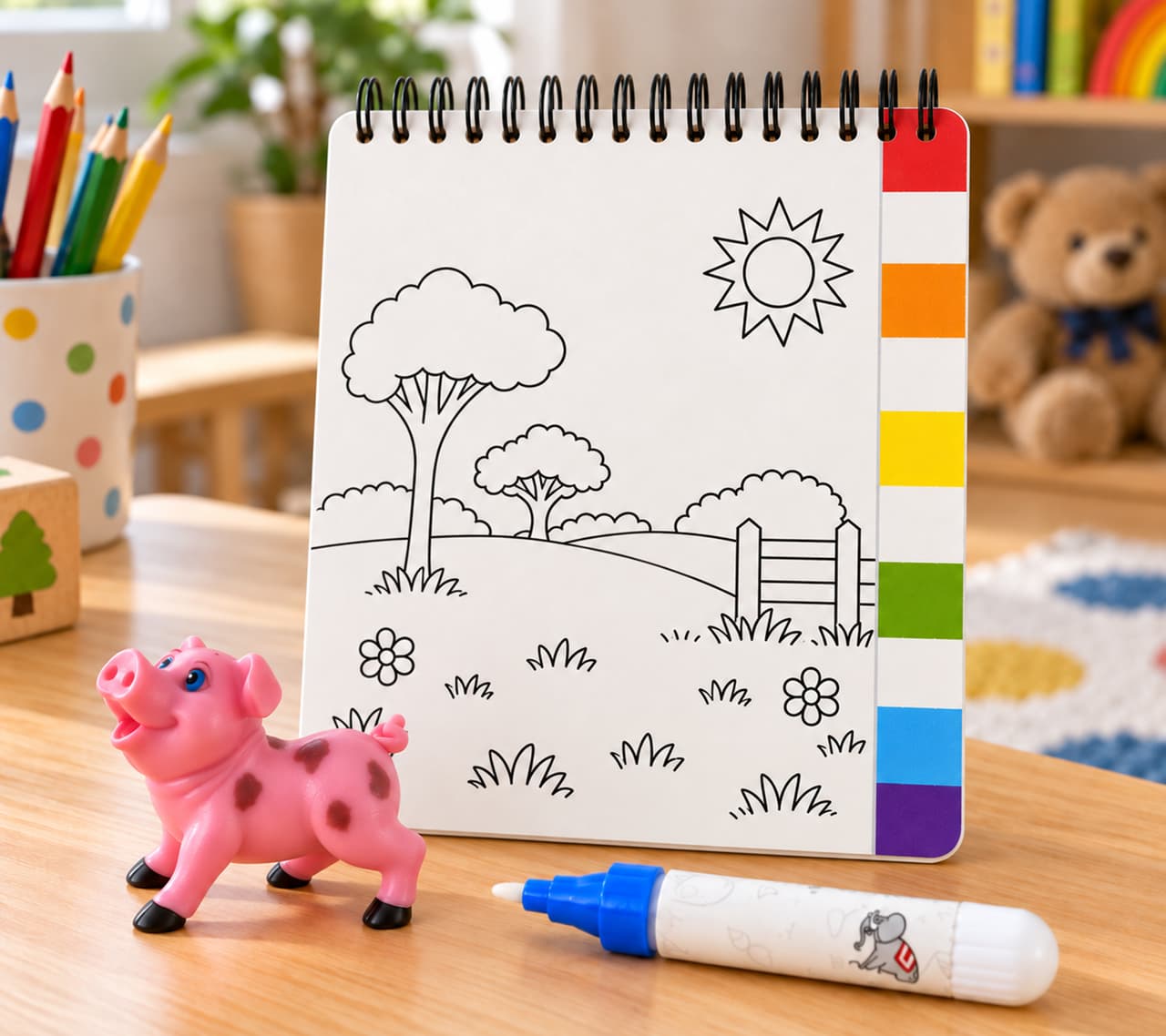 Simba Libro para Colorear con Agua Art & Fun Water Pen Granja con Lápiz de Agua & Figura de Cerdito **Producto de segunda selección – probado & totalmente funcional** Multicolor