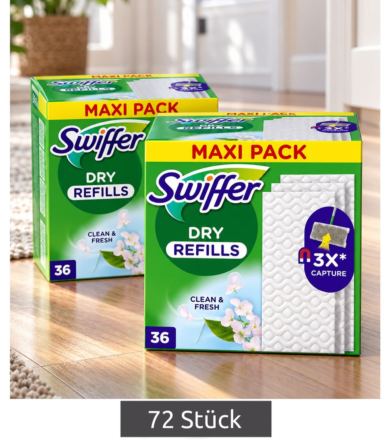 Swiffer Dry Clean & Fresh Paños de Suelo de Recambio, Paños Electrostáticos para Suelos Duros **Producto de segunda selección – probado** Blanco