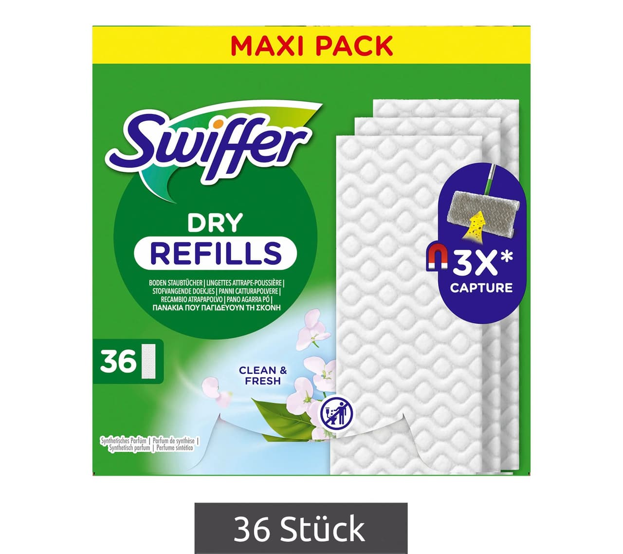Swiffer Paquete de 36 paños de limpieza en seco MAXI PACK con aroma a limón y Pure Fresh **Producto de segunda mano – Inspeccionado** Blanco