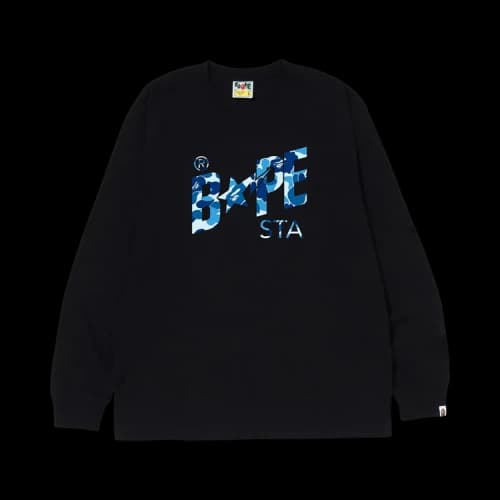BAPE ABC Camo Bapesta Logo Long-Sleeve Tee 'Black/Blue'