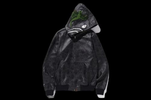 BAPE x Coach Leather Shark Hoodie Jacket Black