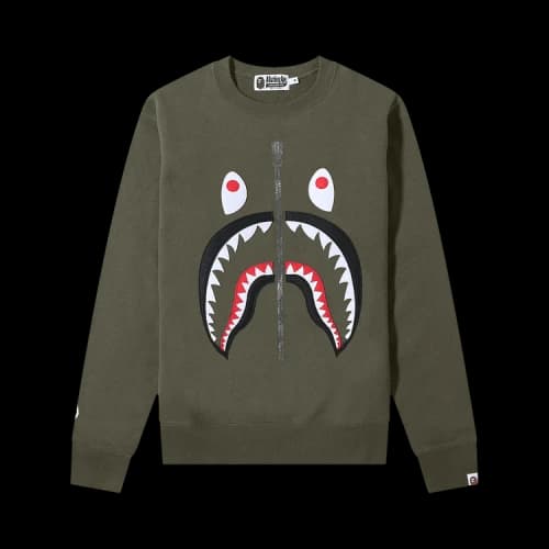 BAPE Patched Shark Crewneck 'Olive'