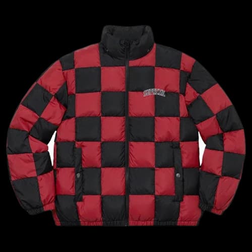 Supreme Checkerboard Puffy Jacket 'Dark Red'