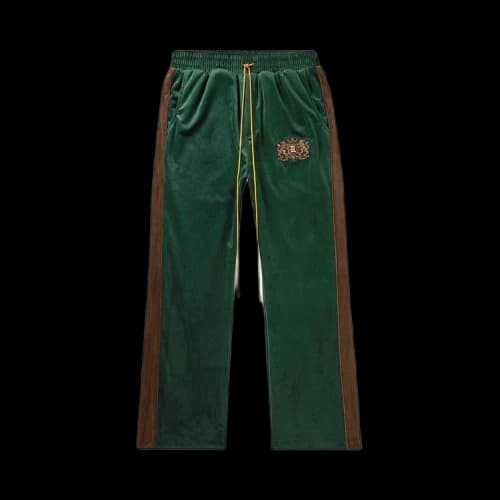 Rhude Crest Embroidered Velvet Track Pants 'Green/Brown'