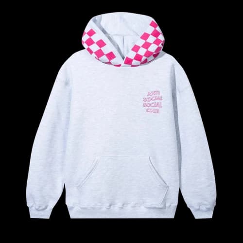 Anti Social Social Club Checkered Flag Hoodie 'Heather Grey/Pink'