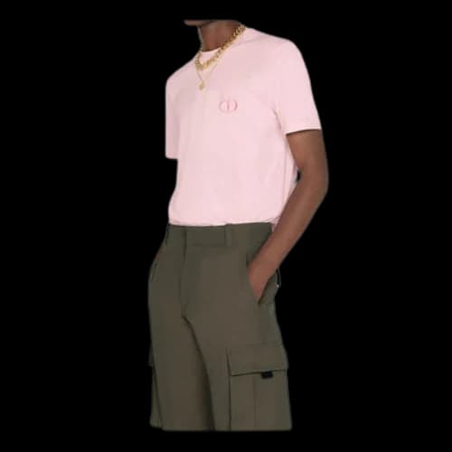DIOR Cd Icon Logo Embroidered Short Sleeve For Men Pink