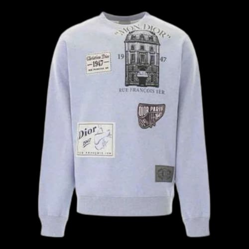 DIOR Badge Print Crewneck Sweater For Men Blue