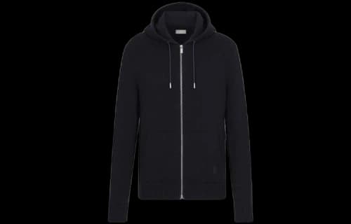 DIOR Cashmere Plain Knitted Cloth Zip Hooded Sweatshirt For Men Navy