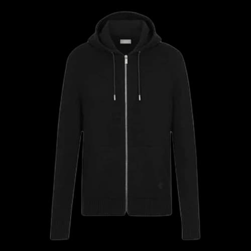 DIOR Cashmere Plain Knitted Cloth Zip Sports For Men Black