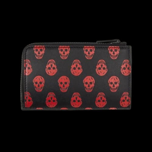 Alexander McQueen Biker Skull Zip Card Holder 'Black/Red'