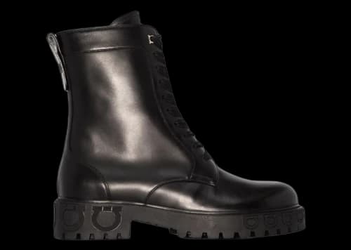Ferragamo Gancini-Motif Combat Boots Black (Women's)