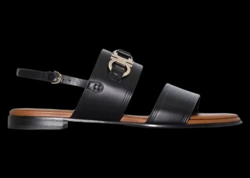 Ferragamo Gancini-Plaque Leather Sandals Black (Women's)
