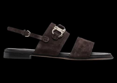 Ferragamo Gancini-Plaque Suede Sandals Brown (Women's)