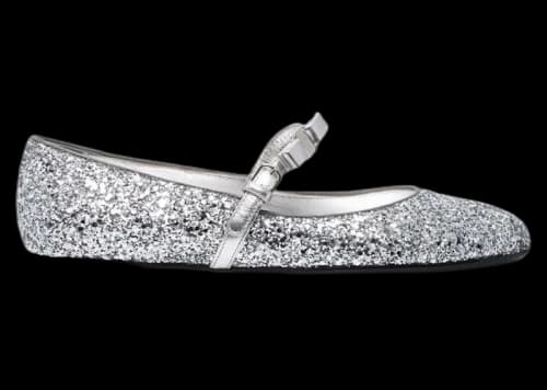 Ferragamo Bow-Detail Glitter Ballerina Shoes Gray (Women's)
