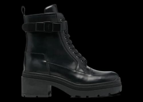 Ferragamo Chunky Leather Biker Boots Black (Women's)