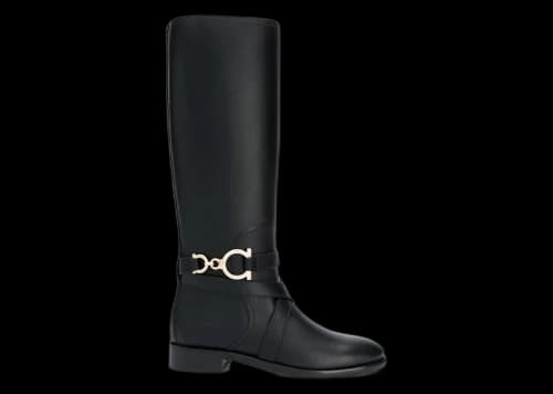 Ferragamo Gancini Horse-Bit Knee-High Boots Black (Women's)