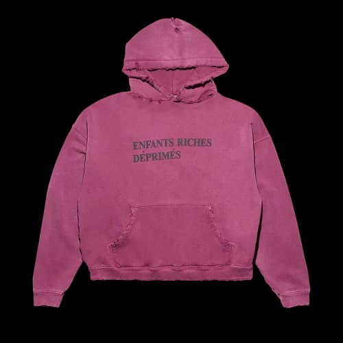 Enfants Riches Déprimés Thrashed Logo Hoodie 'Worn Burgundy/Black'