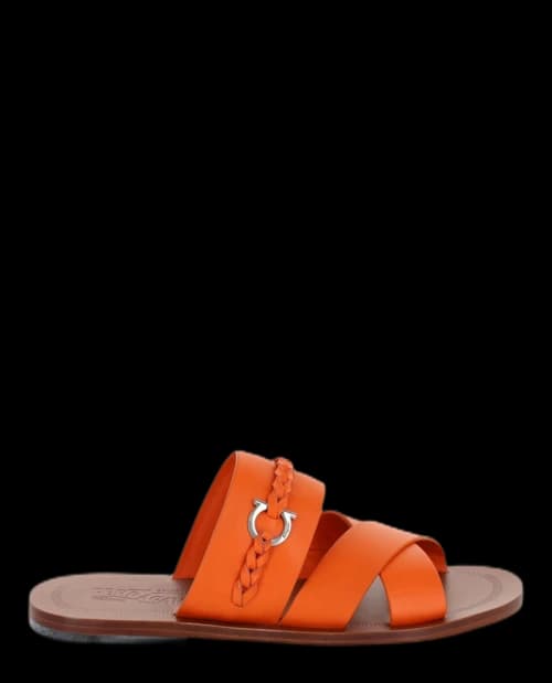 Ferragamo Giotto Leather Slides Orange