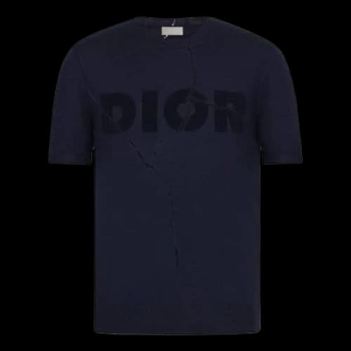 DIOR SS20 Daniel Arsham Logo Cracked Wool Silk For Men Navy