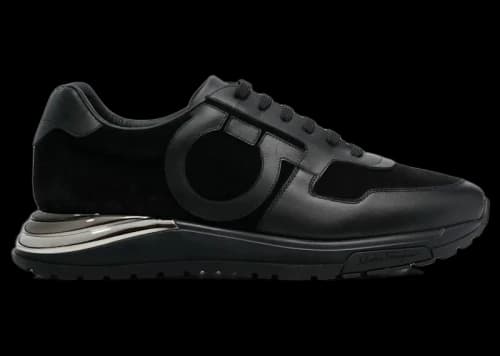 Ferragamo Gancini-Patch Lace-Up Sneakers Black