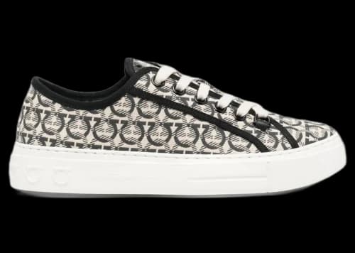 Ferragamo Anson Gancini-Jacquard Sneakers Neutrals