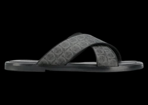 Ferragamo Gancini Leather Pool Slides Gray Black