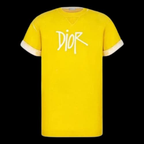 DIOR And Shawn Stussy Collaborative Letter Logo Print Oversized Short Sleeve For Men Yellow