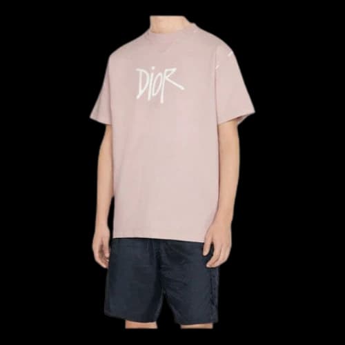 DIOR And Shawn Stussy Collaborative Letter Logo Print Oversized Short Sleeve For Men Pink