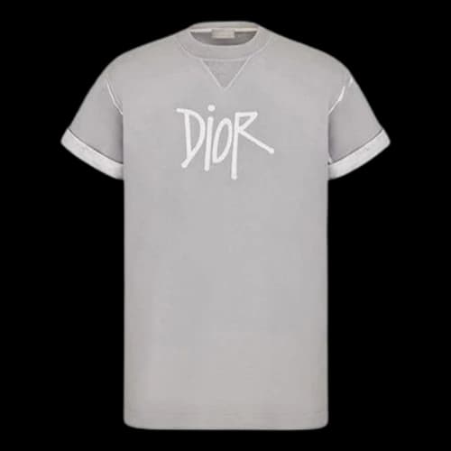DIOR And Shawn Stussy Collaborative Letter Logo Print Oversized Short Sleeve For Men Grey