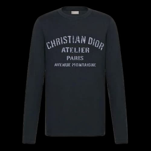 DIOR Letter Print Round Neck Long Sleeve For Men Navy